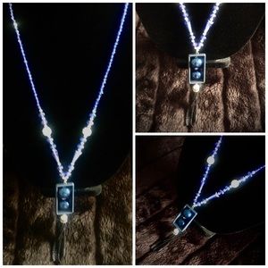 28” Blue Beaded Necklace w/ Blue Pendant